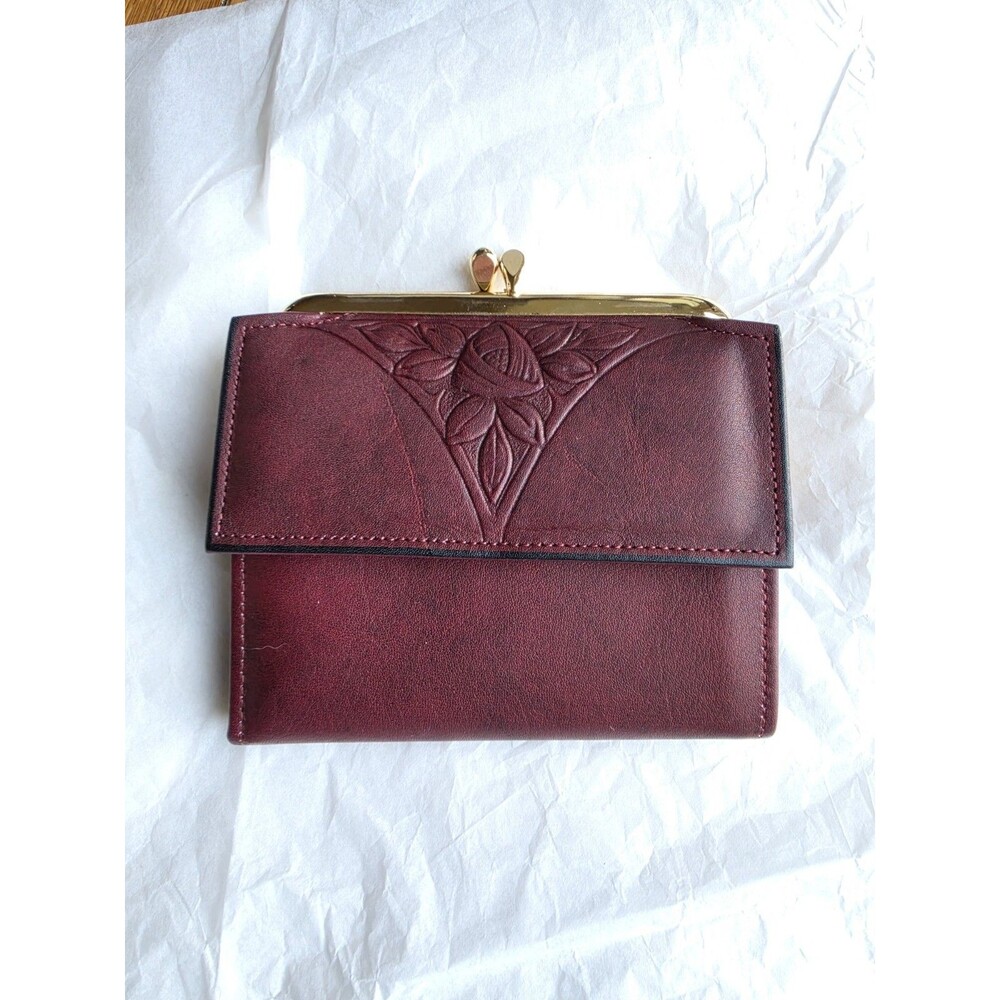 NOS Vintage ROLFS American Classic Genuine Leather Kiss Lock Wallet Burgundy USA
